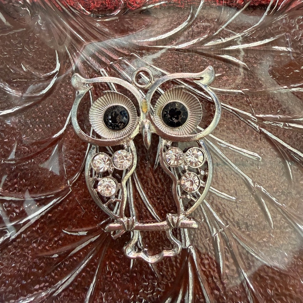 Silver Owl Pendant with Crystal Accents